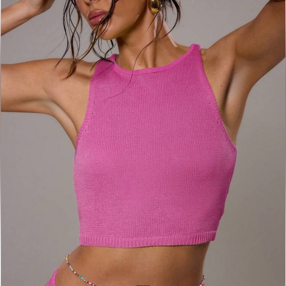 Hot Pink Light Knit Crop Top & Mini Skirt Set